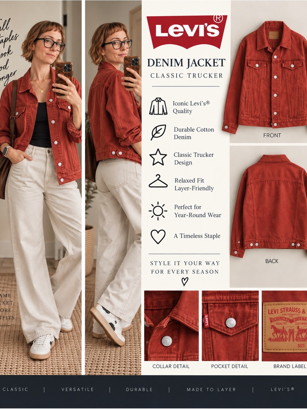 Levi's Red Denim Trucker Jacket Size L Oversized Relaxed Fit